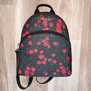 MICHAEL KORS Black & Red Rose Printed Backpack